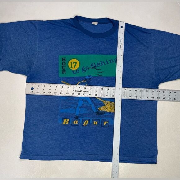 VINTAGE Bagur 17 Hour To Go Fishing Graphic T-shirt Women XL Blue 90s - Picture 6 of 6